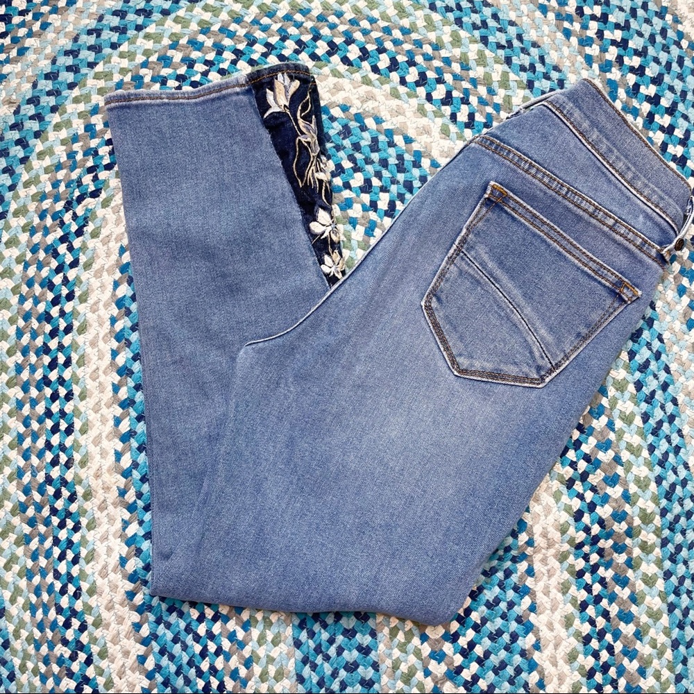Driftwood Cropped Embroidered Flare Jeans
